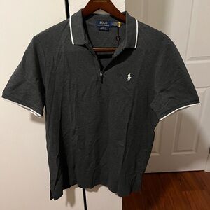 Polo Ralph Lauren Men's Charcoal Grey Zip Polo Shirt
